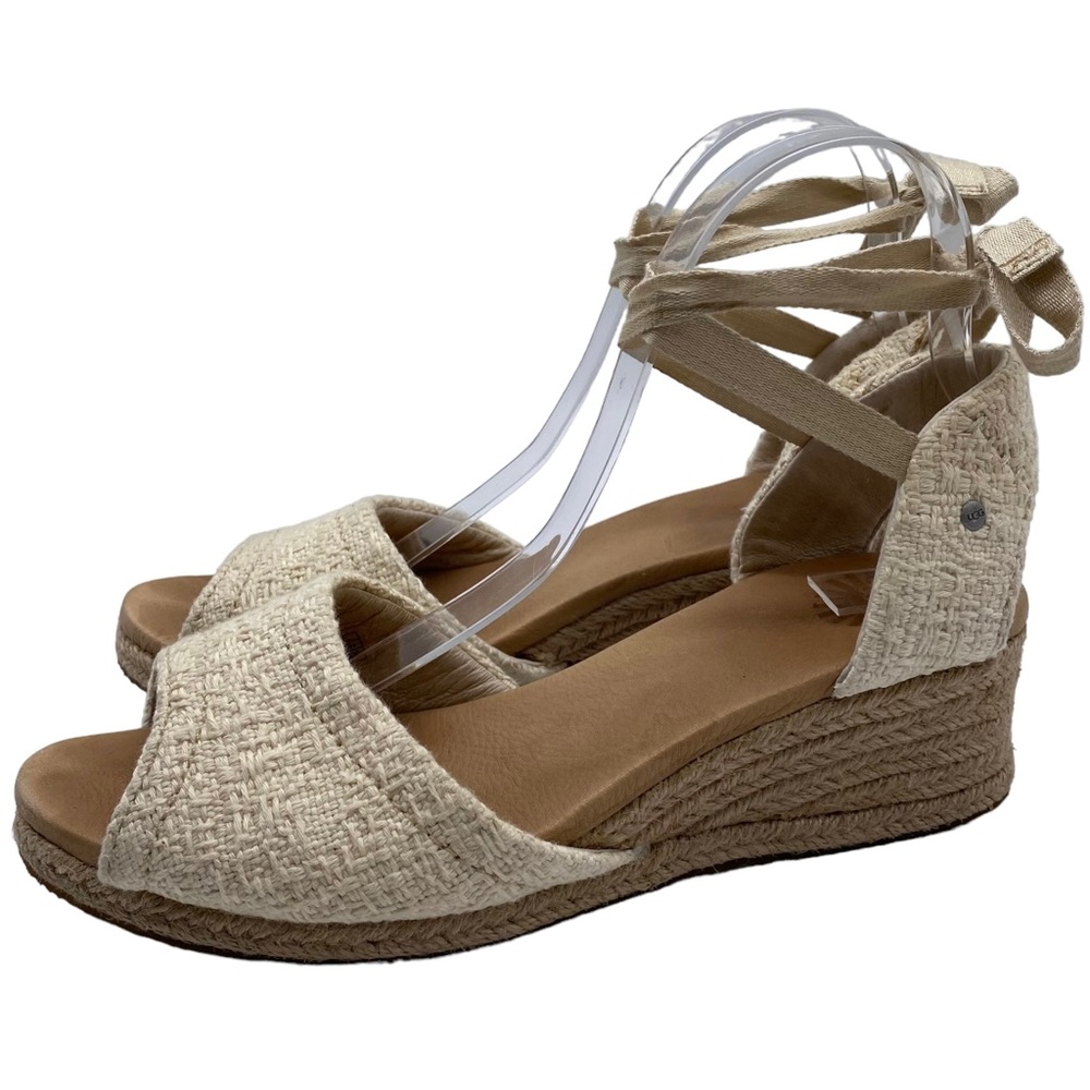 UGG Sandals Delmar Natural Espadrille Wedge Ankle Tie Size 8.5 - Picture 16 of 16